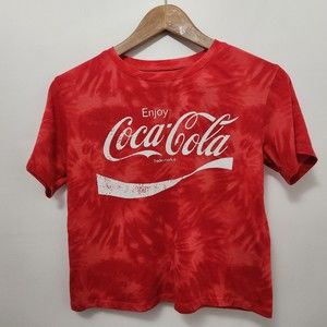 COCA COLA Women's Vintage Crop Top Red Tie Dye T Shirt Size XS